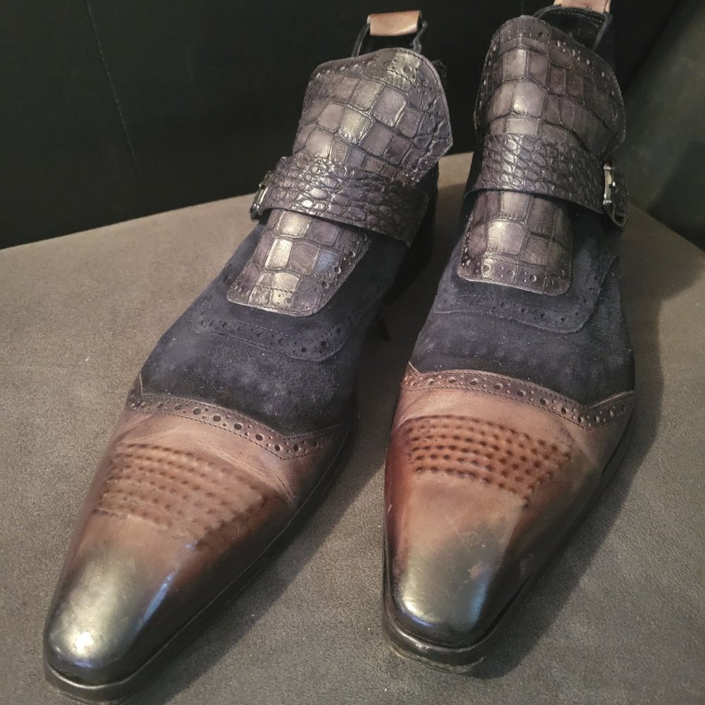 Jo Ghost black/brown leather, suede, crocodile ankle boots size 46/US13